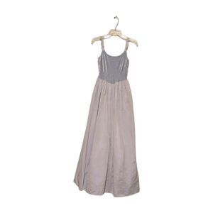 Vtg 90s Velvet Top Jessica McClintock Gunne Sax Maxi Gown 3/4 Periwinkle Blue